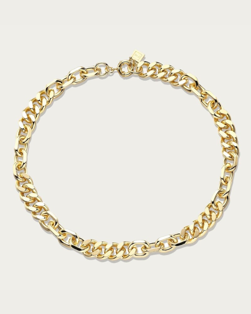 Front of a size O/S Mixed Up Statement Necklace in Gold in Gold by F+H Studios. | dia_product_style_image_id:329660